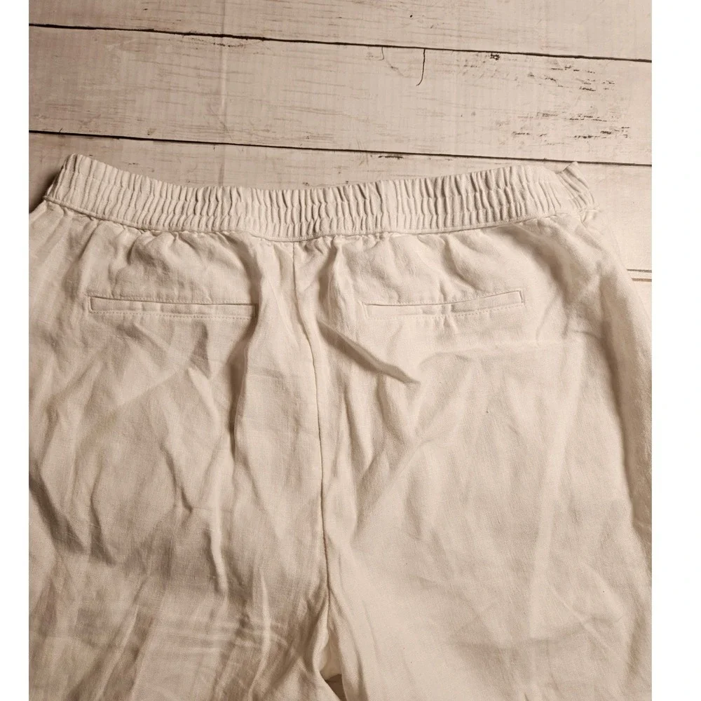 Charter Club Luxury Womens White 100% Linen Wide Leg Crop‎ Pants Size Medium